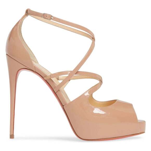 Christian Louboutin Holly Alta 120 Nude Patent Cross Strap Sandal Heel Pump 42 - Picture 3 of 12